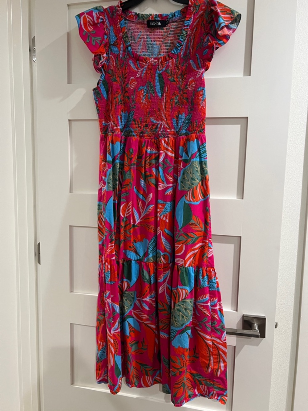 fab'rik Hot Pink Tropical Leaf Maxi Dress